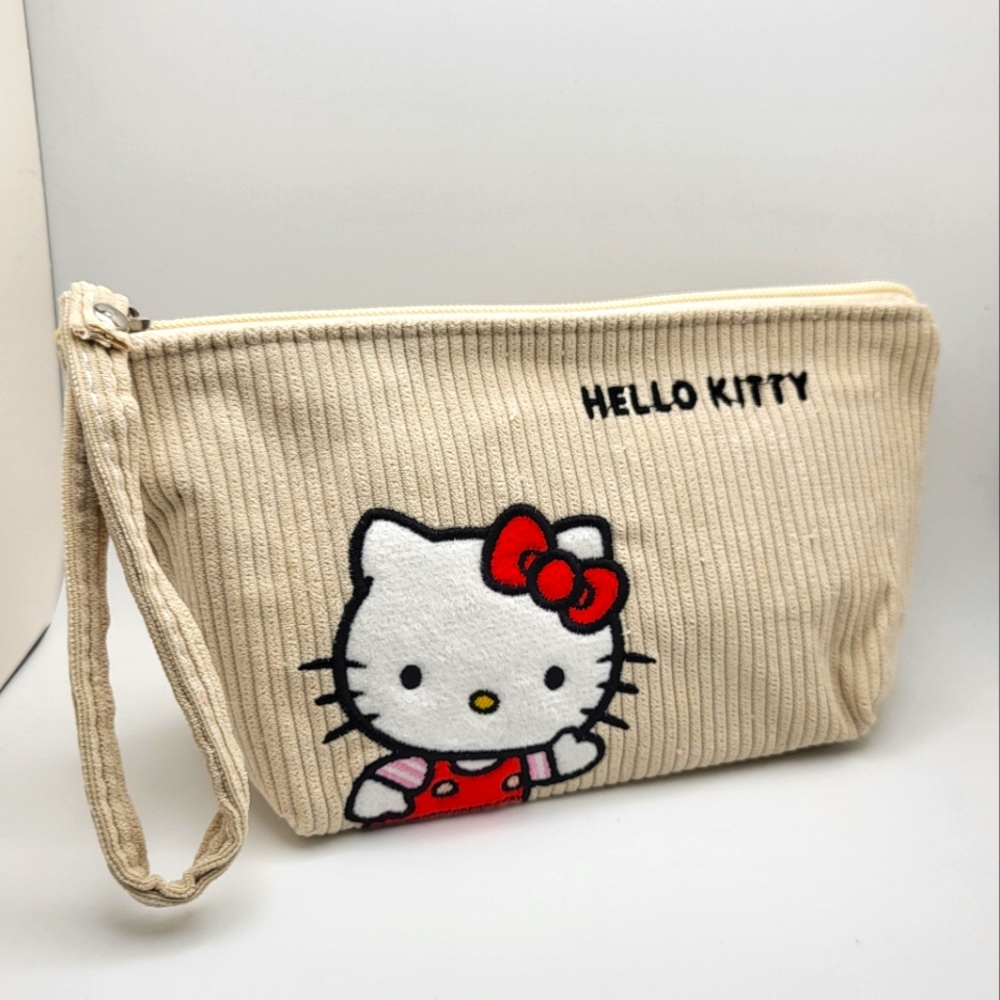 HELLO KITTY Corduroy Makeup Toiletry Bag NEW - Picture 1 of 8